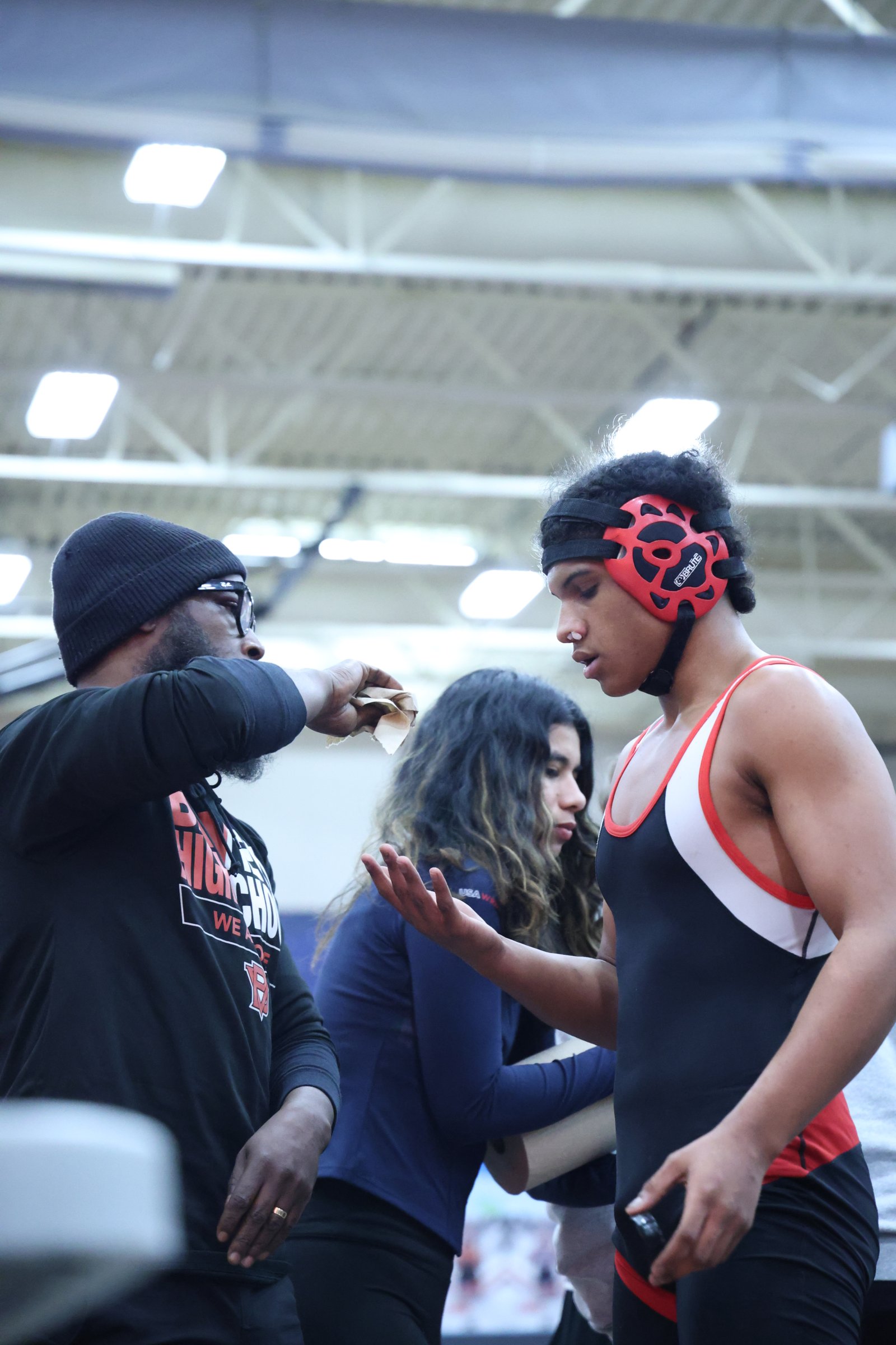 Coaching moment with student athletes